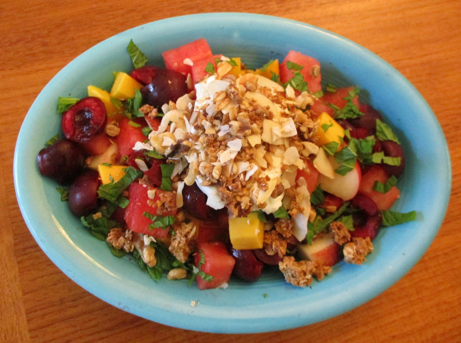 A delicious summer-breakfast fruit salad.